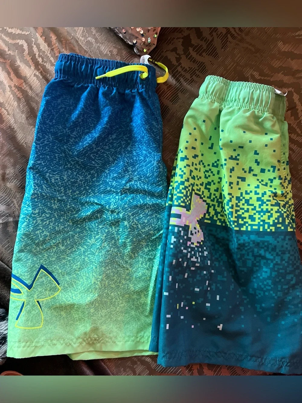 Under Armour Boys' Blue & Lime Green Swim Shorts with Drawstring-SZ 18-20-NWOT